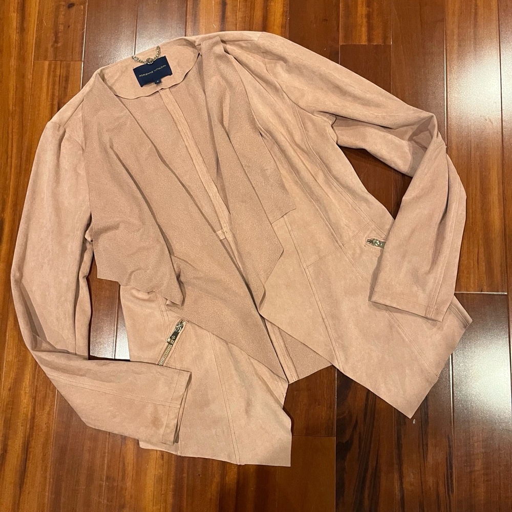 Adrienne Vittadini Light Pink Faux‎ Suede Asymmetric Drape Jacket Size Medium